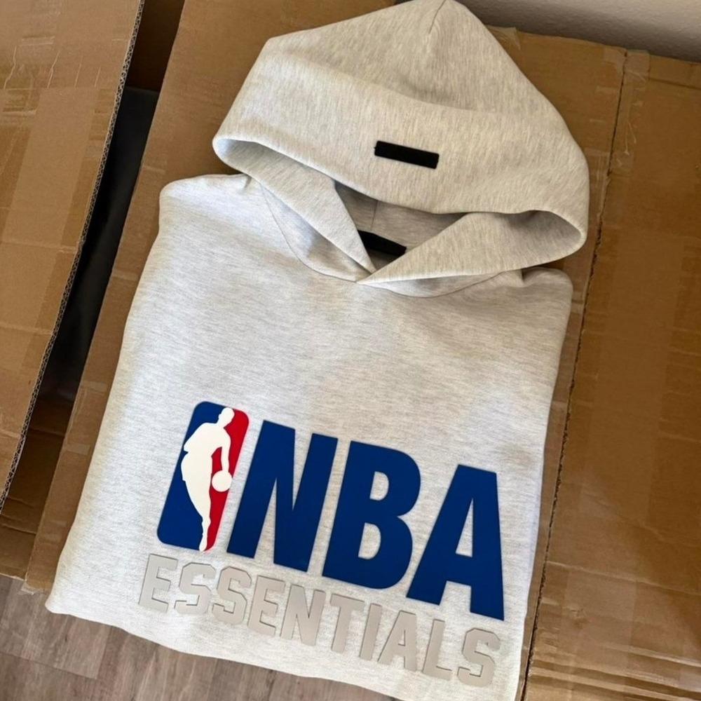 Essentials NBA Logo Heather Gray Hoodie
